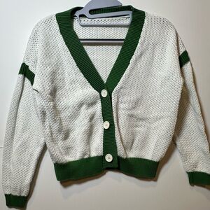 Green and White Women's cotton cardigans